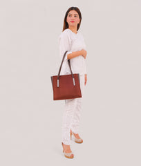 Dark brown suede zipper shoulder bag with long handle
