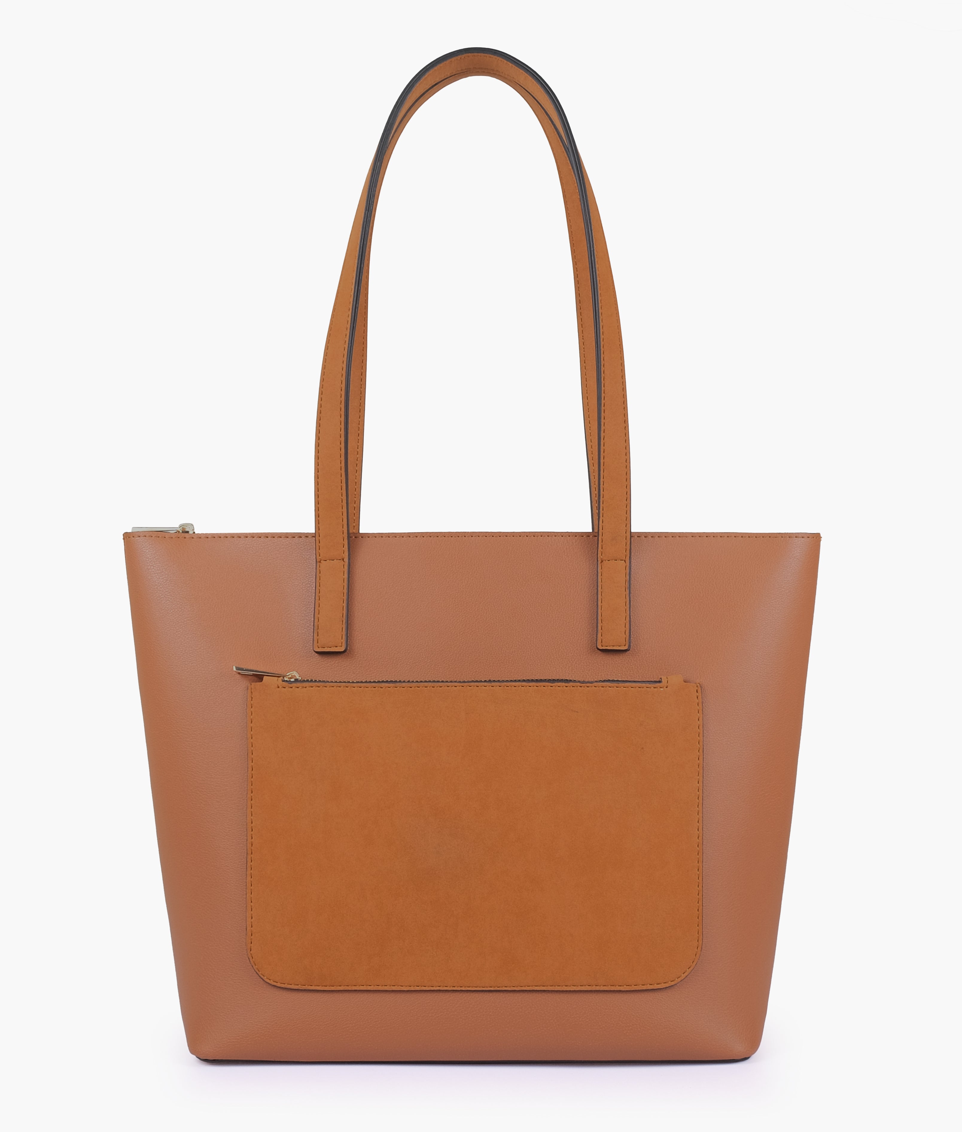 Tan front pocket tote bag