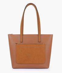 Tan front pocket tote bag