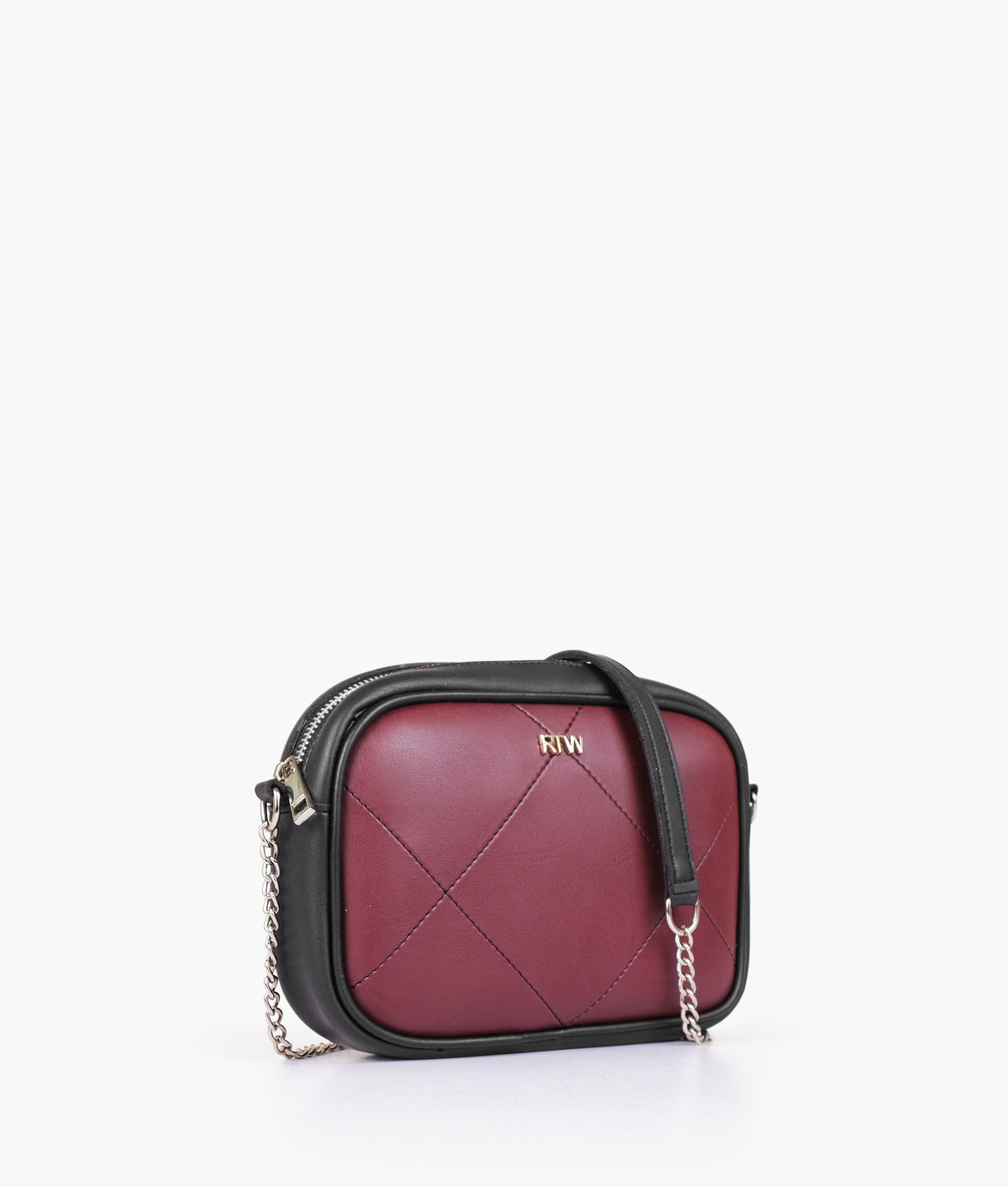 Burgundy and black mini quilted camera bag