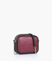 Burgundy and black mini quilted camera bag