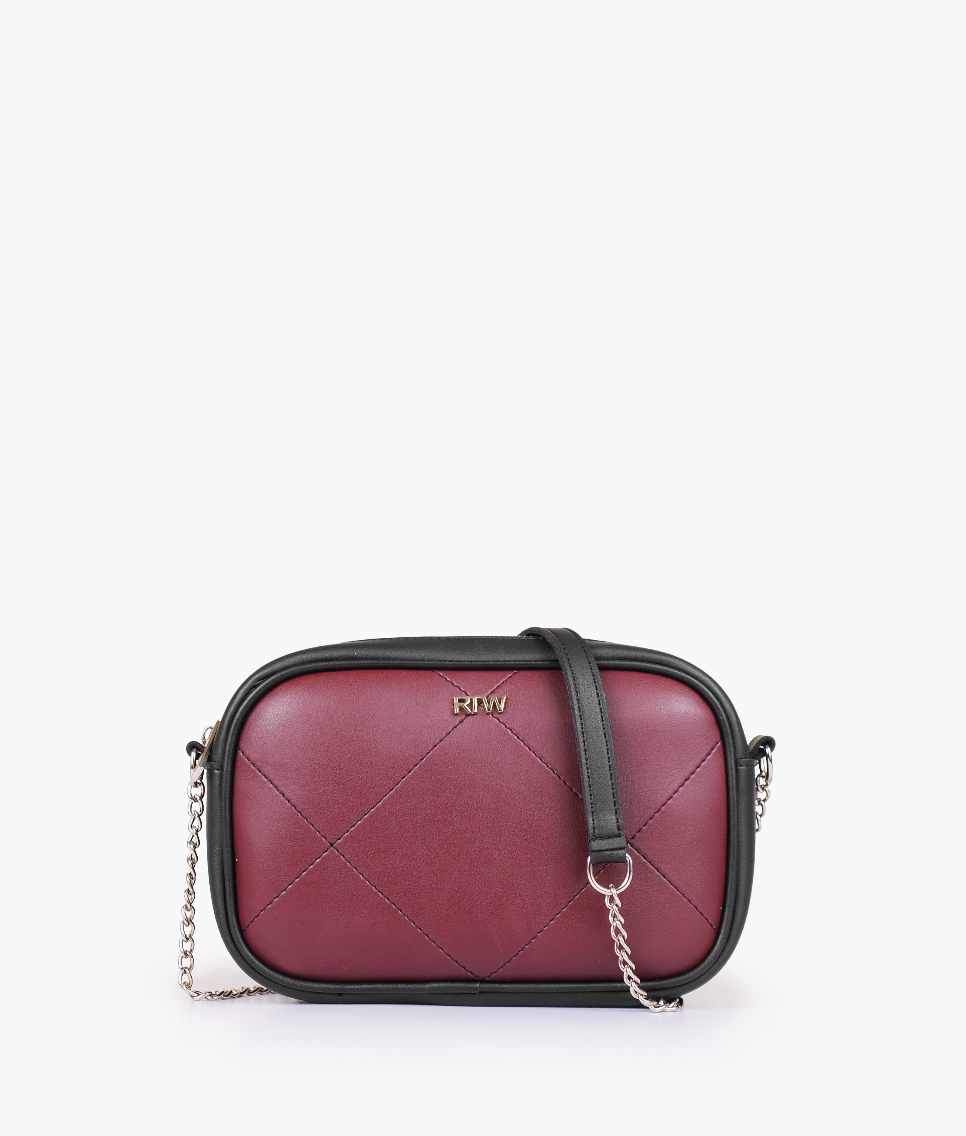 Burgundy and black mini quilted camera bag