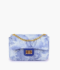 Blue printed mini bag with chain