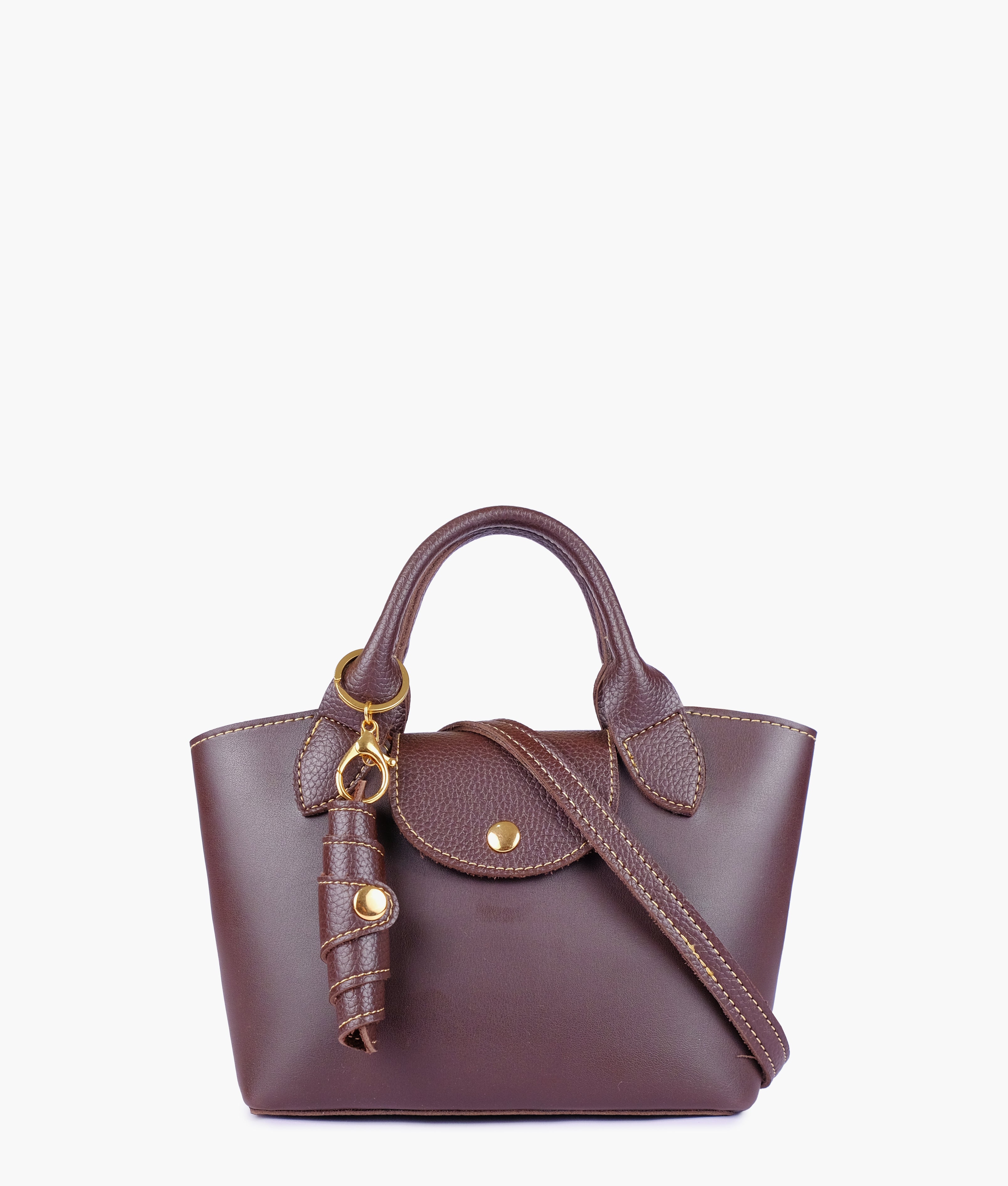 Dark brown mini top-handle tote bag