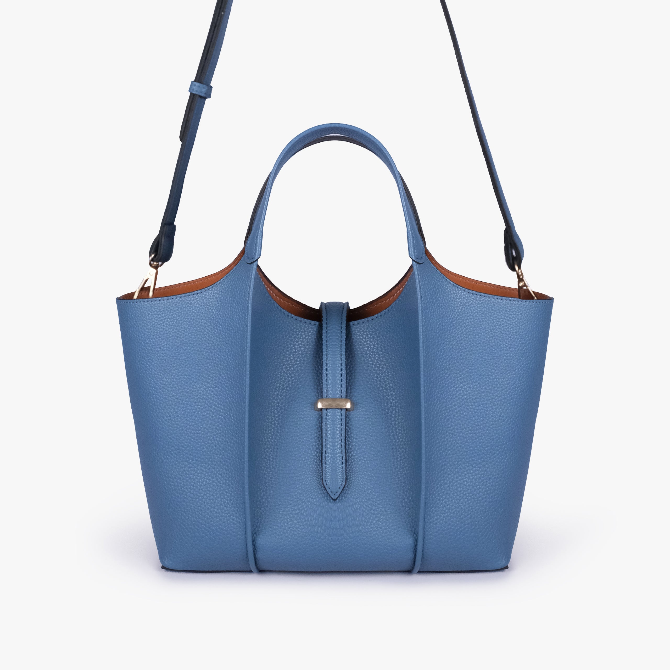 Blue scoop mini tote bag with detachable shoulder strap