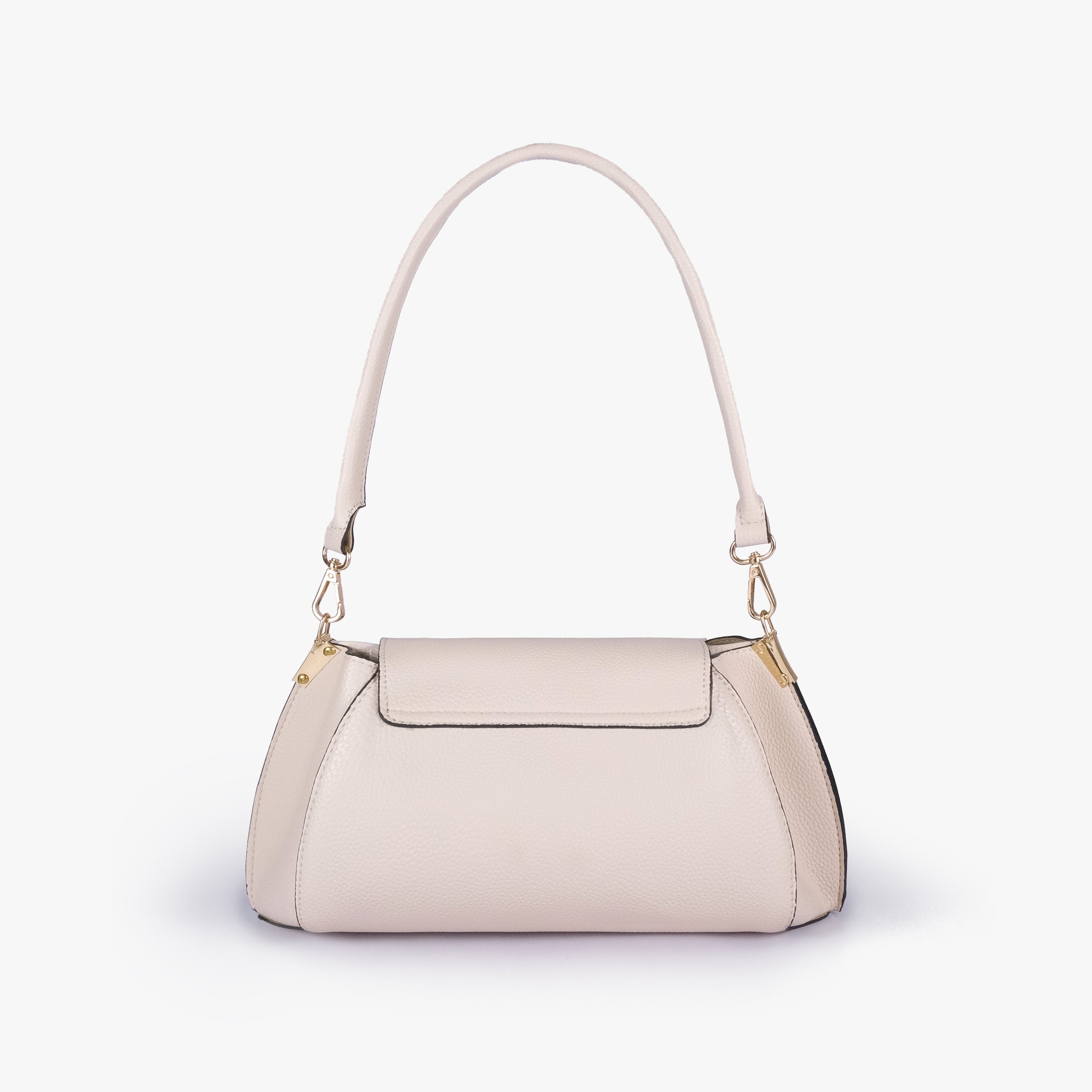 Back view of Off-white pebble baguette bag with exterior slip pocket