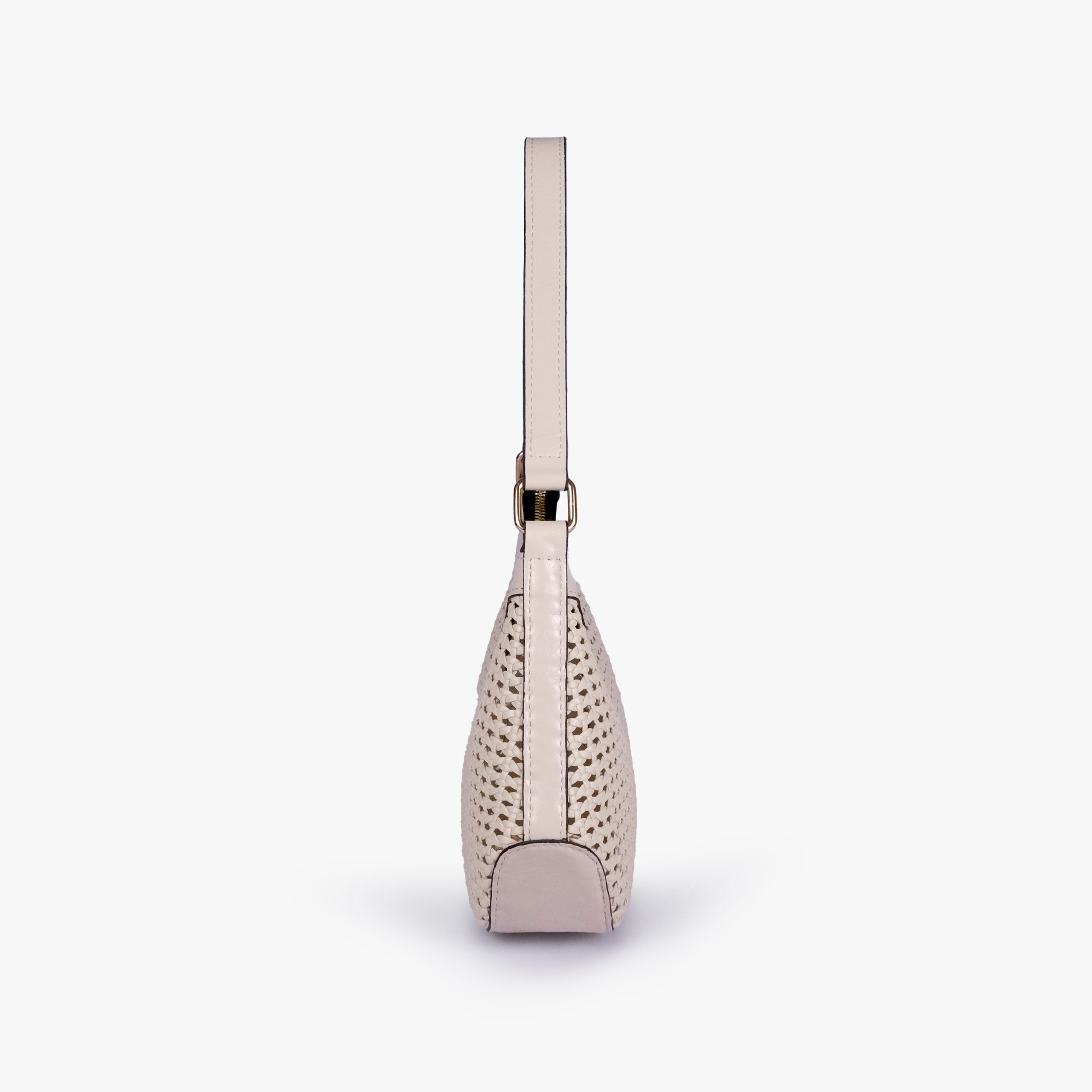Side profile of Ivory woven shoulder bag