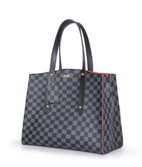 Black checkered multi compartment satchel bag