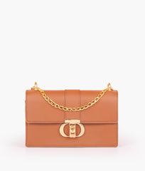 Tan east-west shoulder bag with half chain