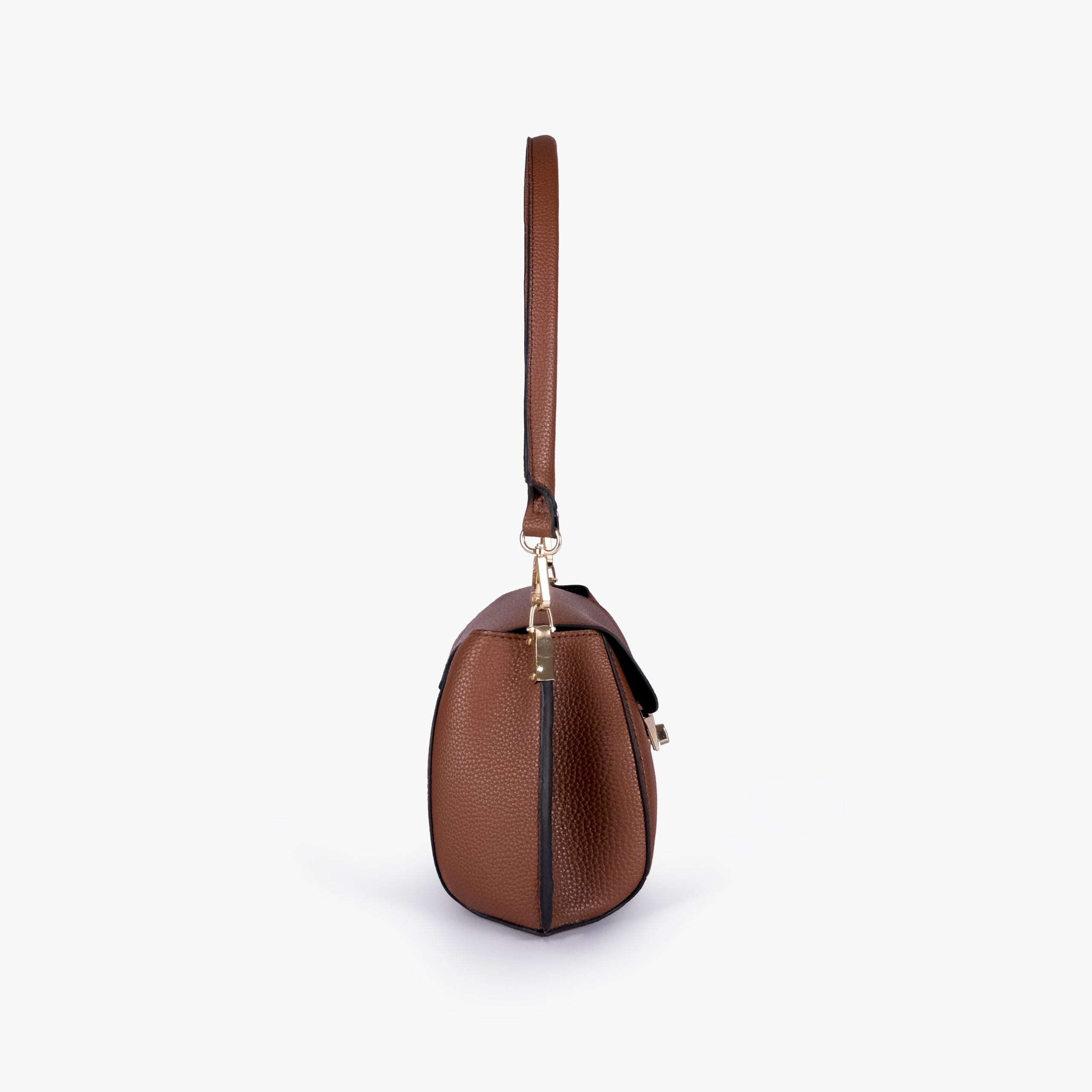 Side profile of Brown pebble baguette bag