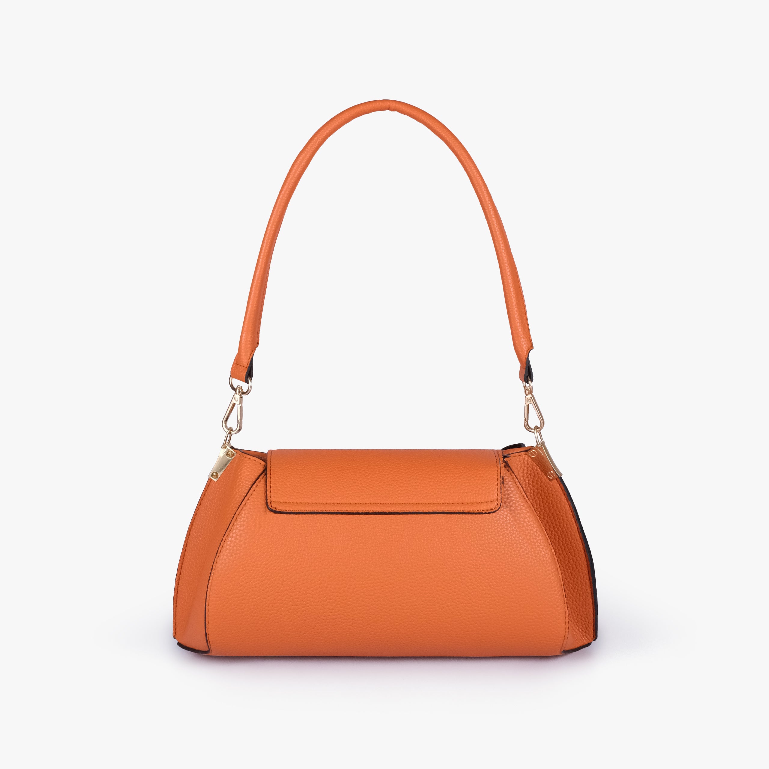 Back view of Orange pebble baguette bag with exterior slip pocket