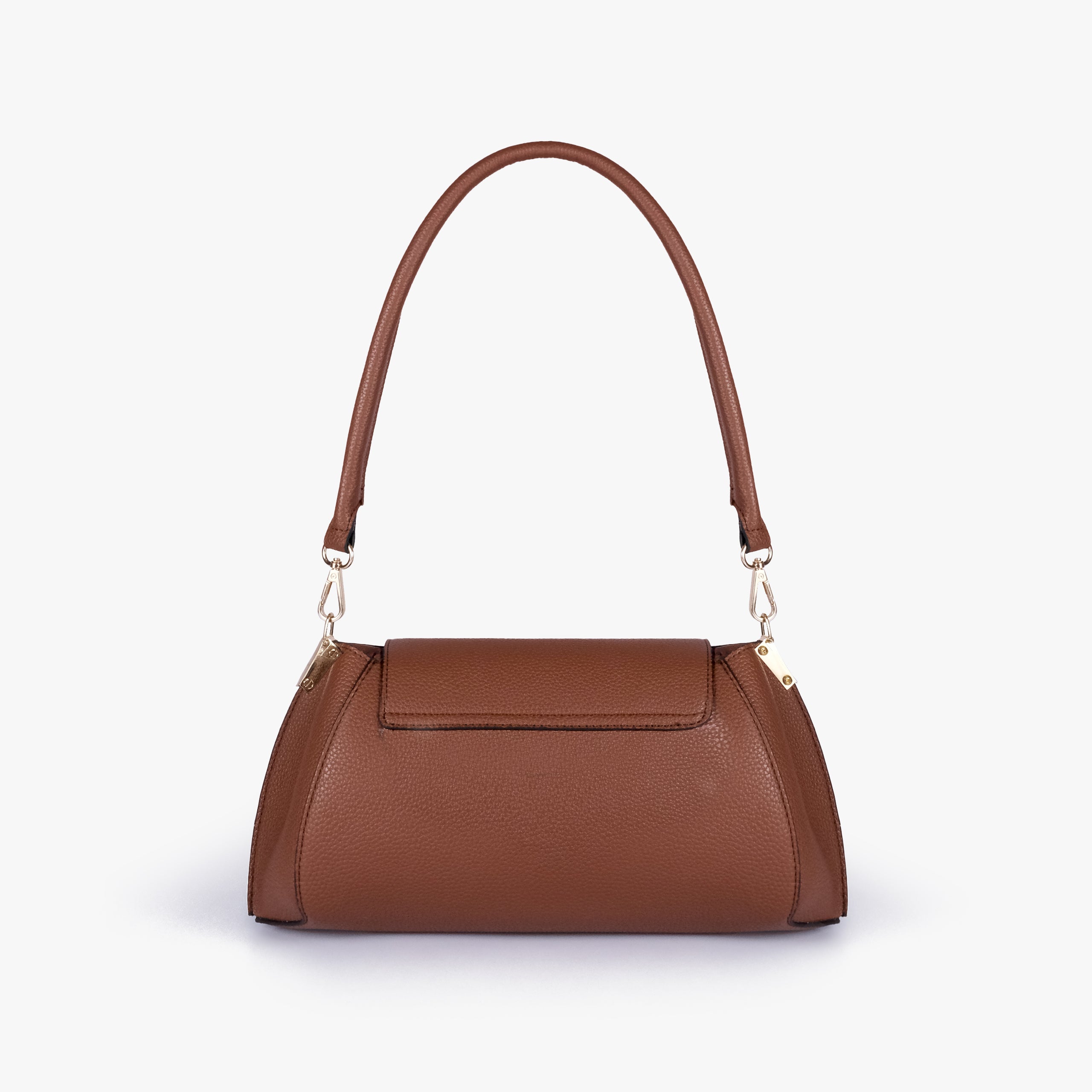 Back view of Brown pebble baguette bag with exterior slip pocket