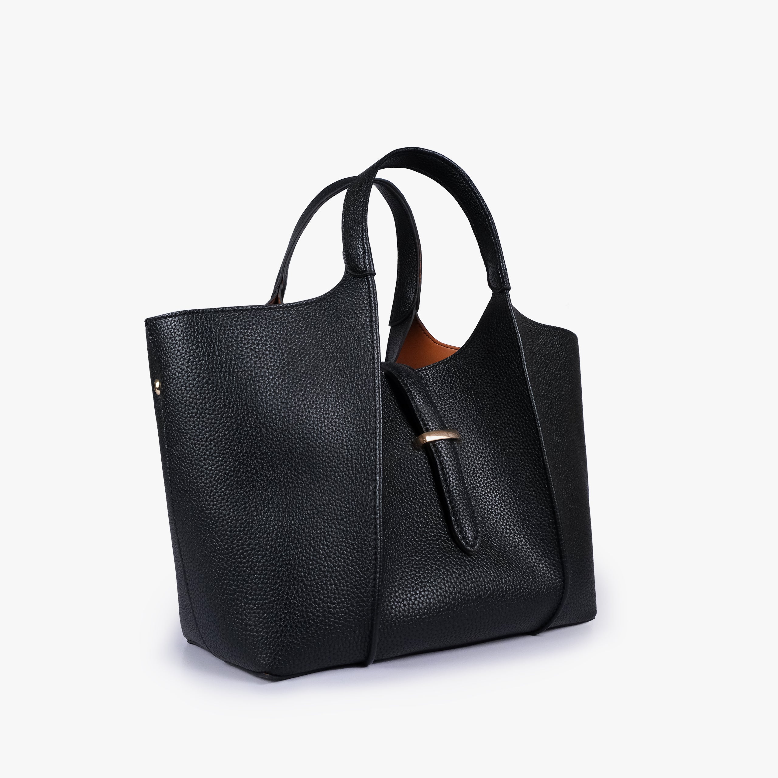 Black scoop mini tote bag in three-quarter view
