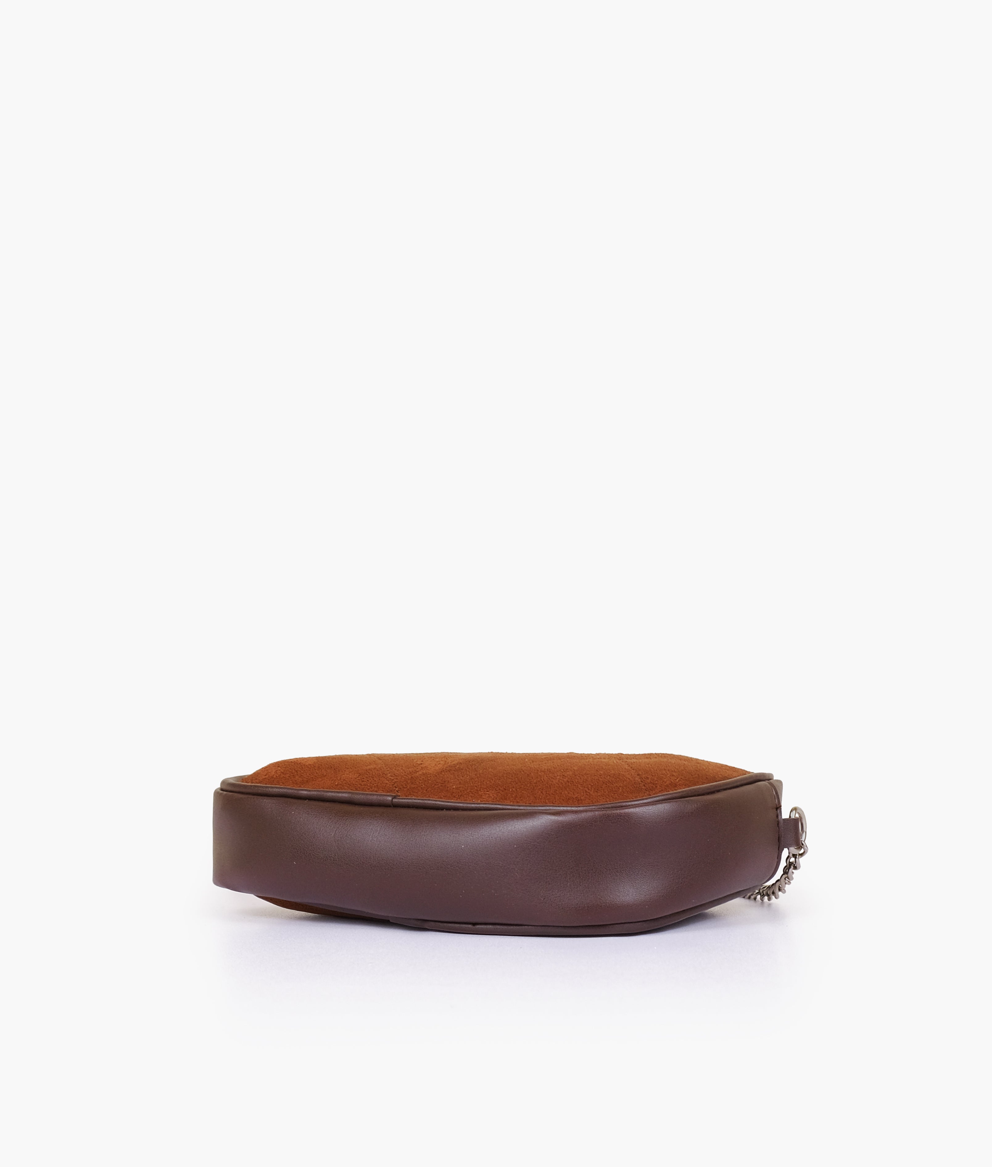Dark brown suede mini quilted camera bag