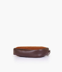 Dark brown suede mini quilted camera bag