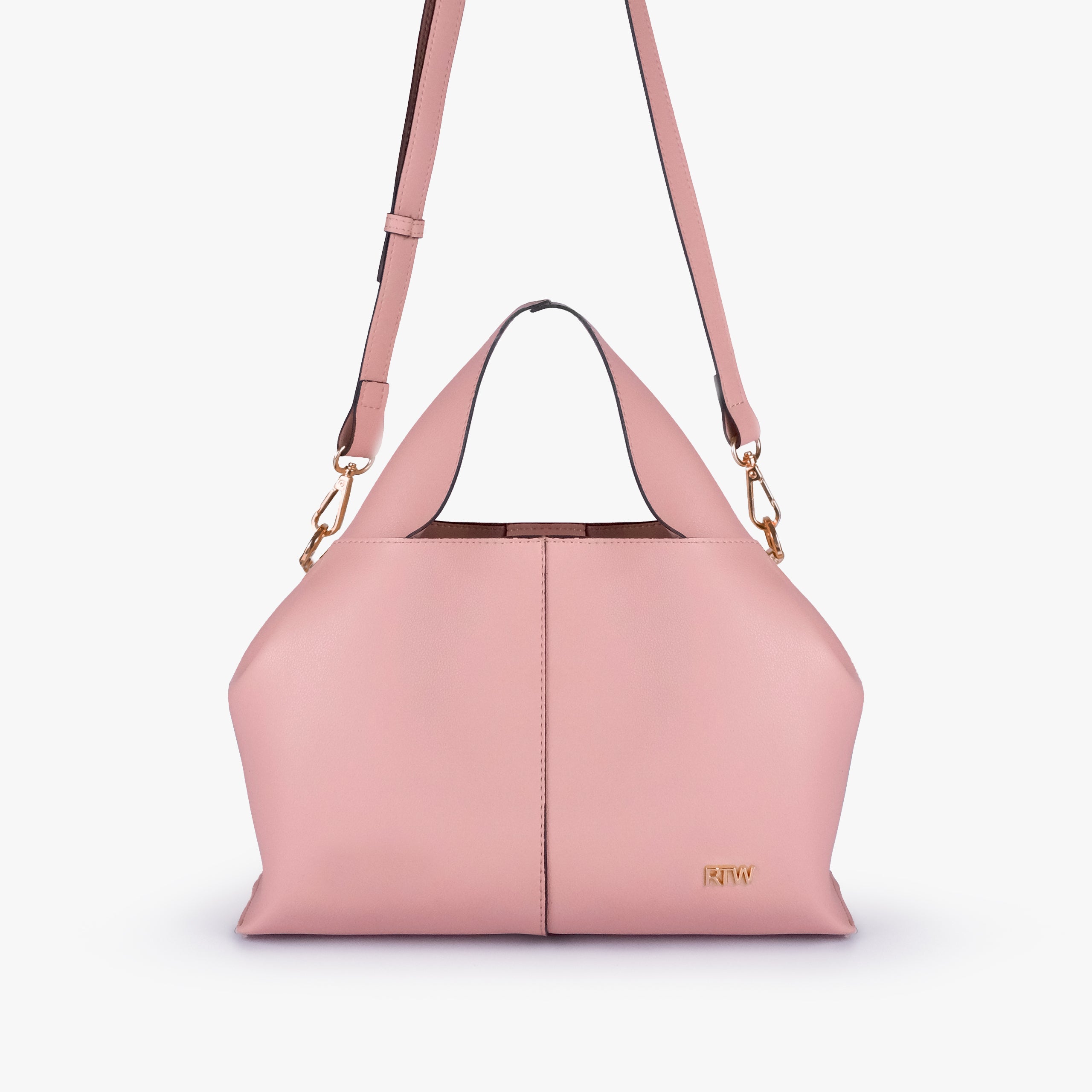 Front view of Pink draped mini tote with detachable shoulder strap