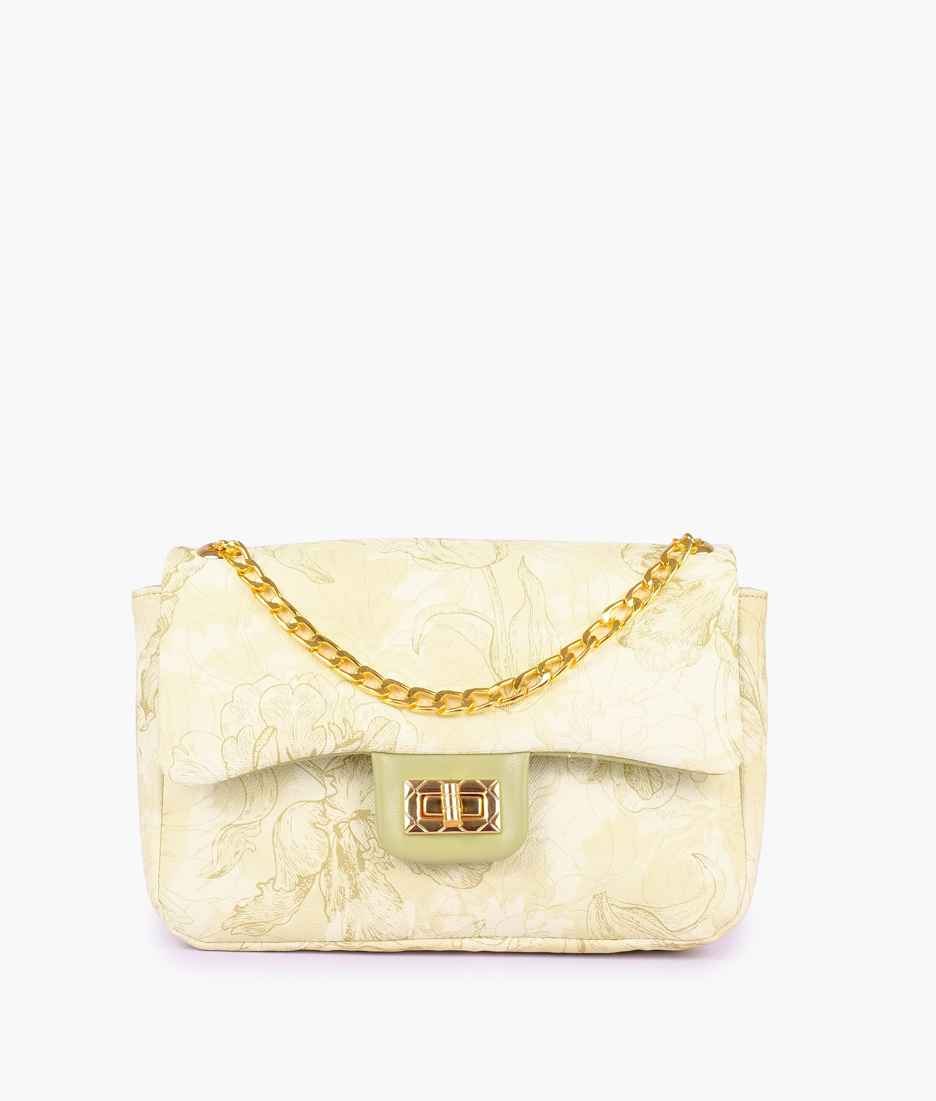 Olive green printed mini bag with chain