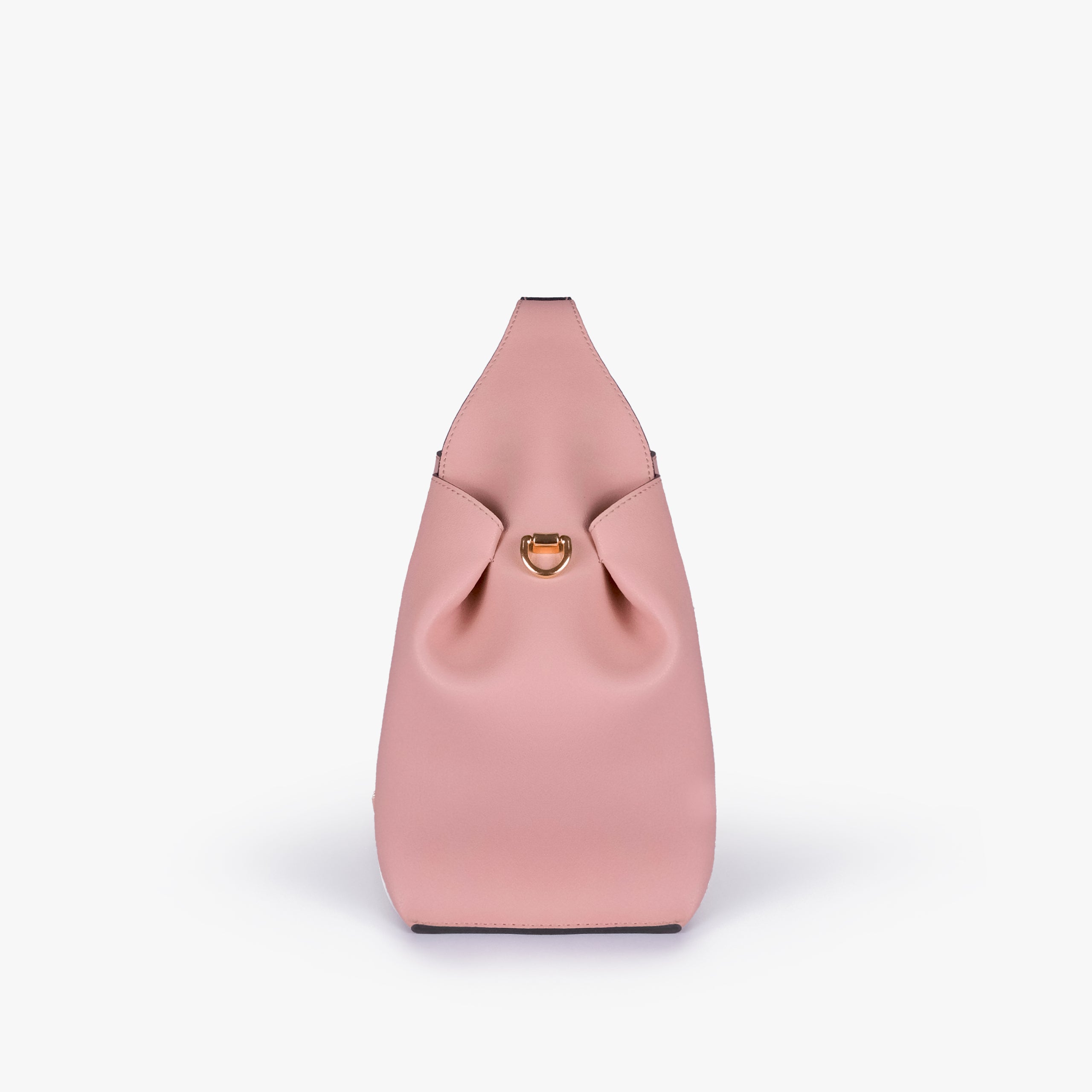Side profile of Pink draped mini tote