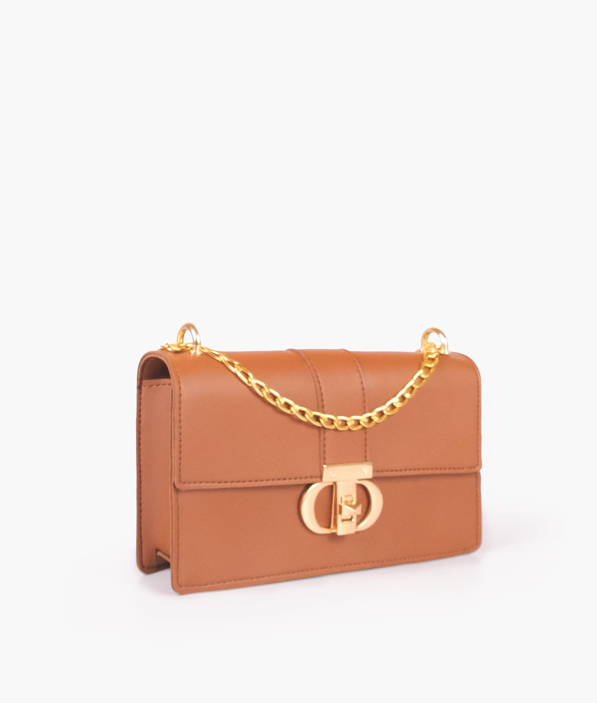 Tan east-west shoulder bag with half chain