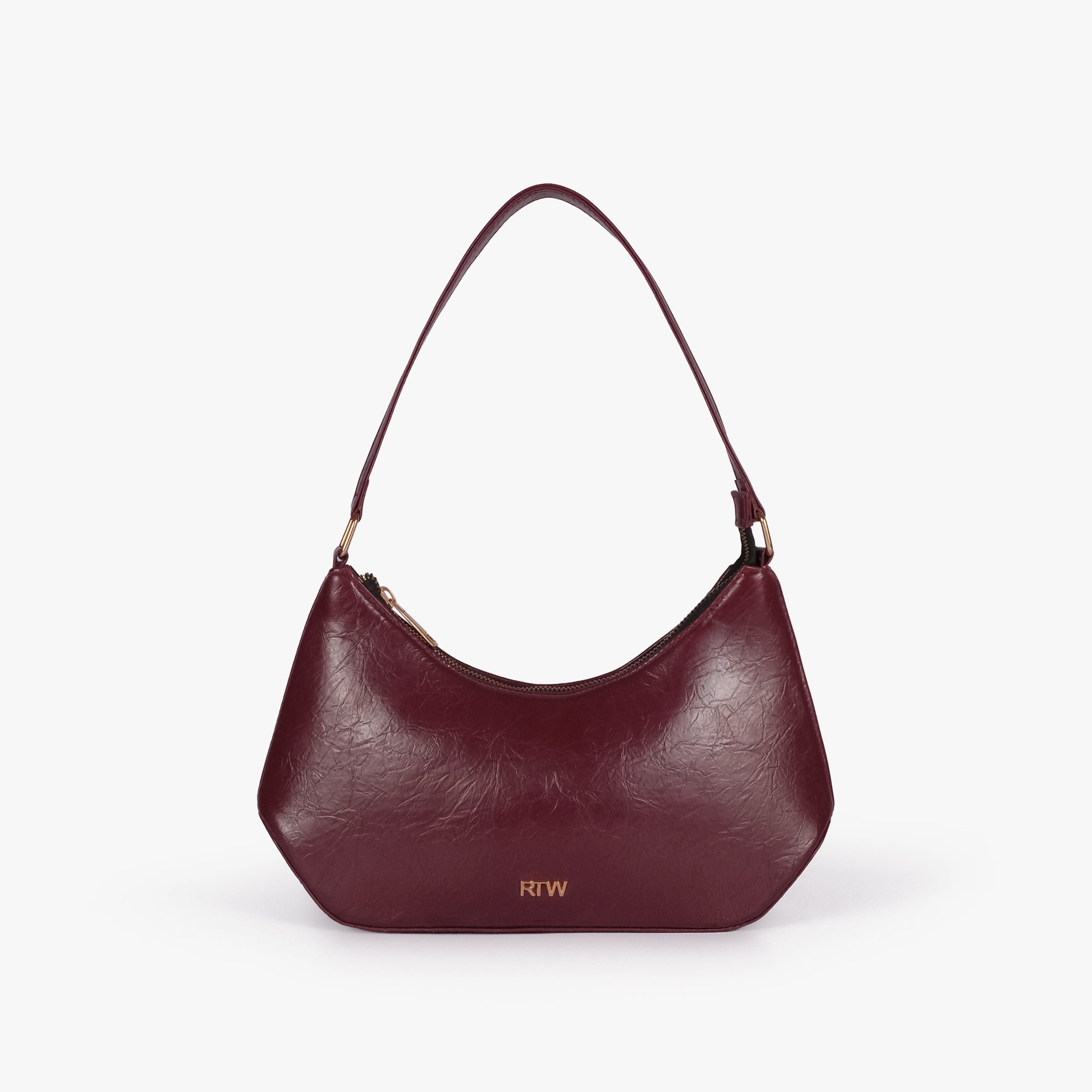 Maroon crinkle shoulder bag — front view showing the soft crinkle faux-leather body and shoulder-bag silhouette