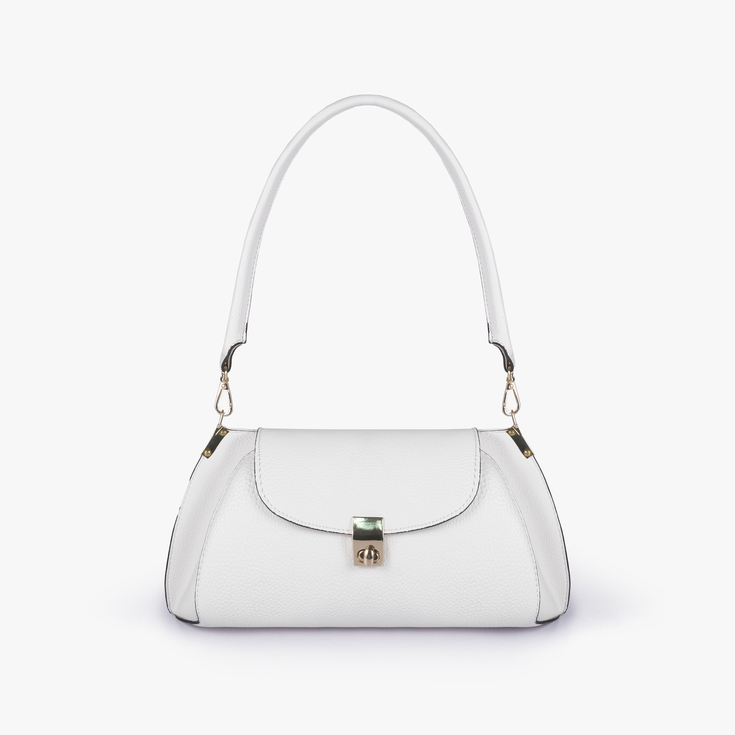 Front view of Ivory pebble baguette bag