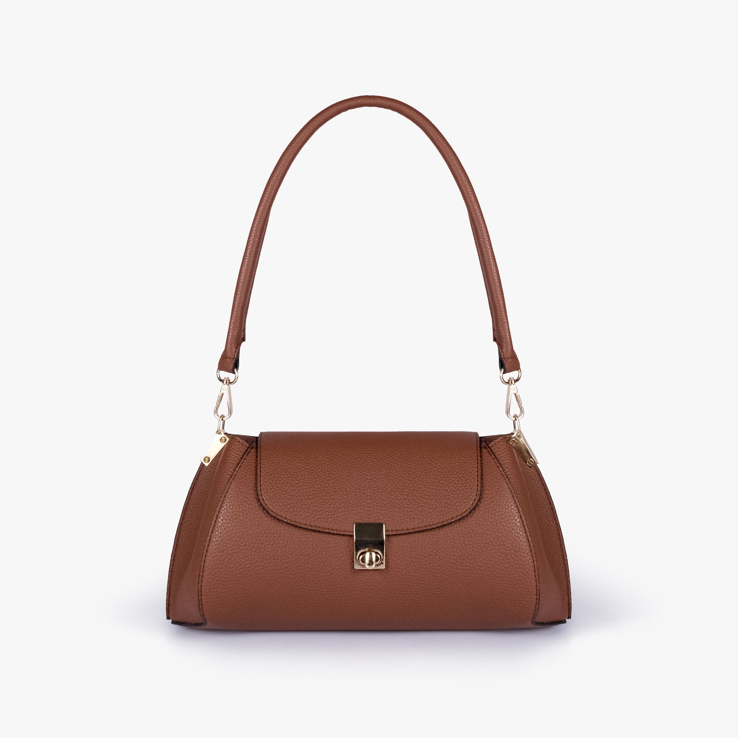 Front view of Brown pebble baguette bag