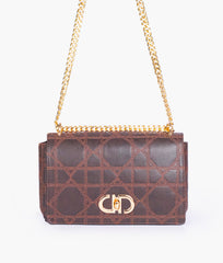 Dark brown quilted chain purse