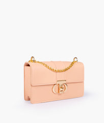 Peach east-west shoulder bag with half chain