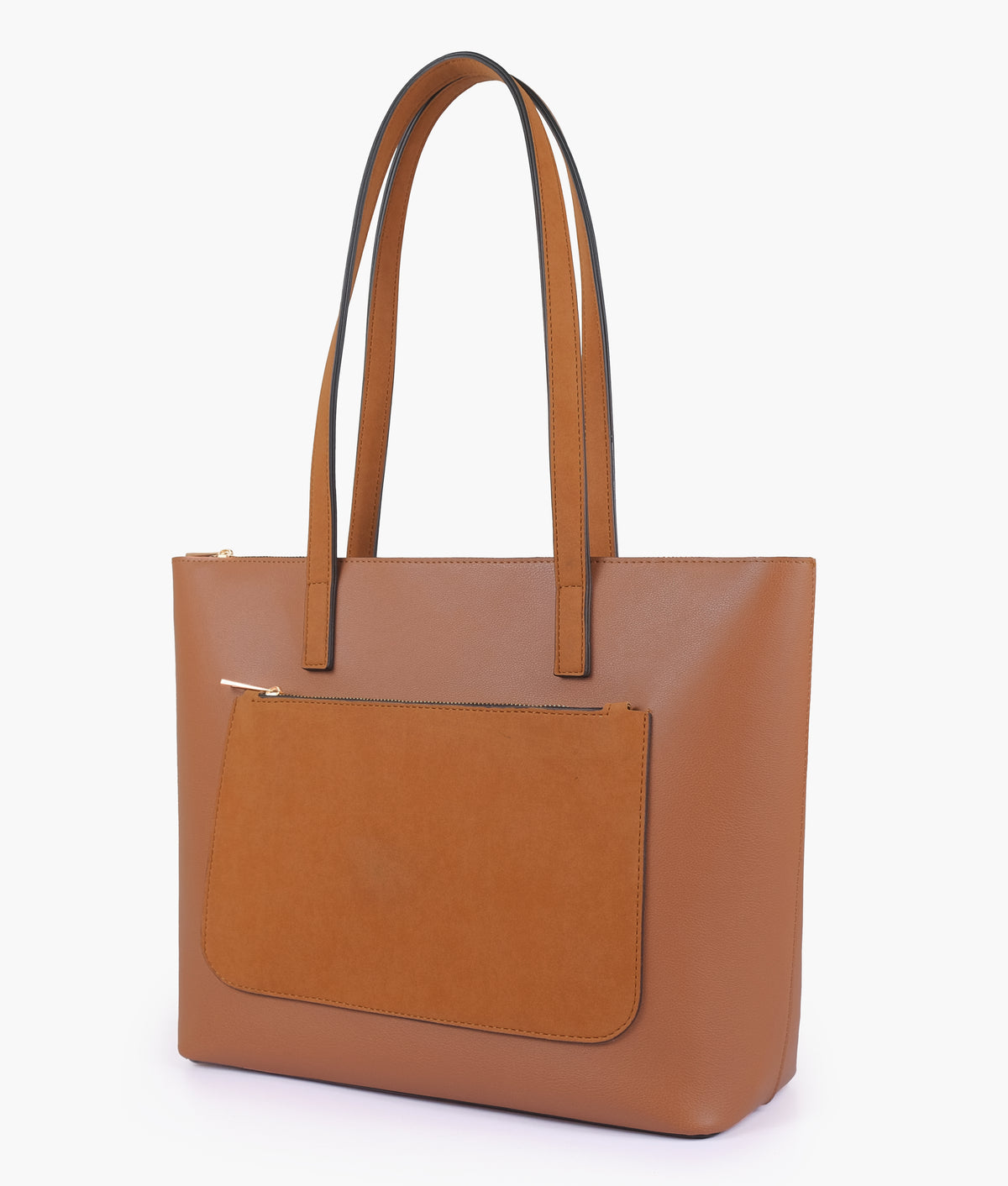 Tan front pocket tote bag