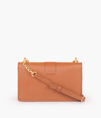 Tan east-west shoulder bag with half chain