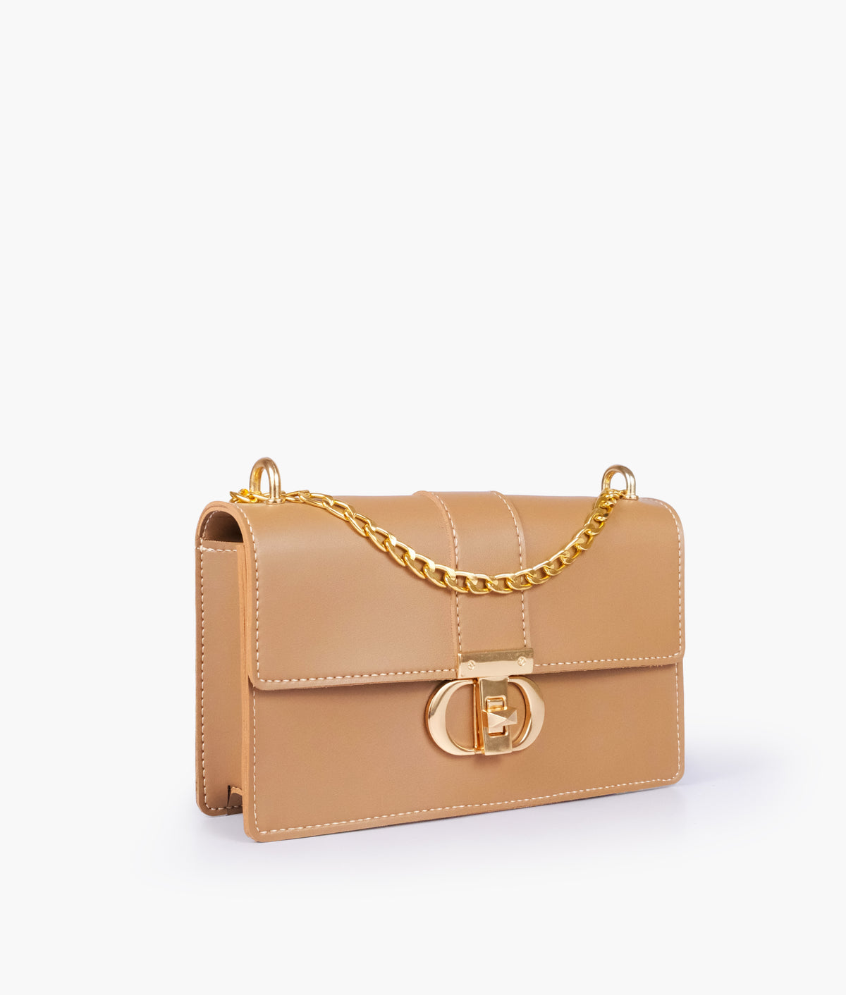 Coffee east-west shoulder bag with half chain