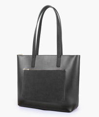 Black front pocket tote bag