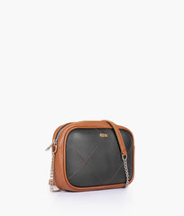 Black and brown mini quilted camera bag