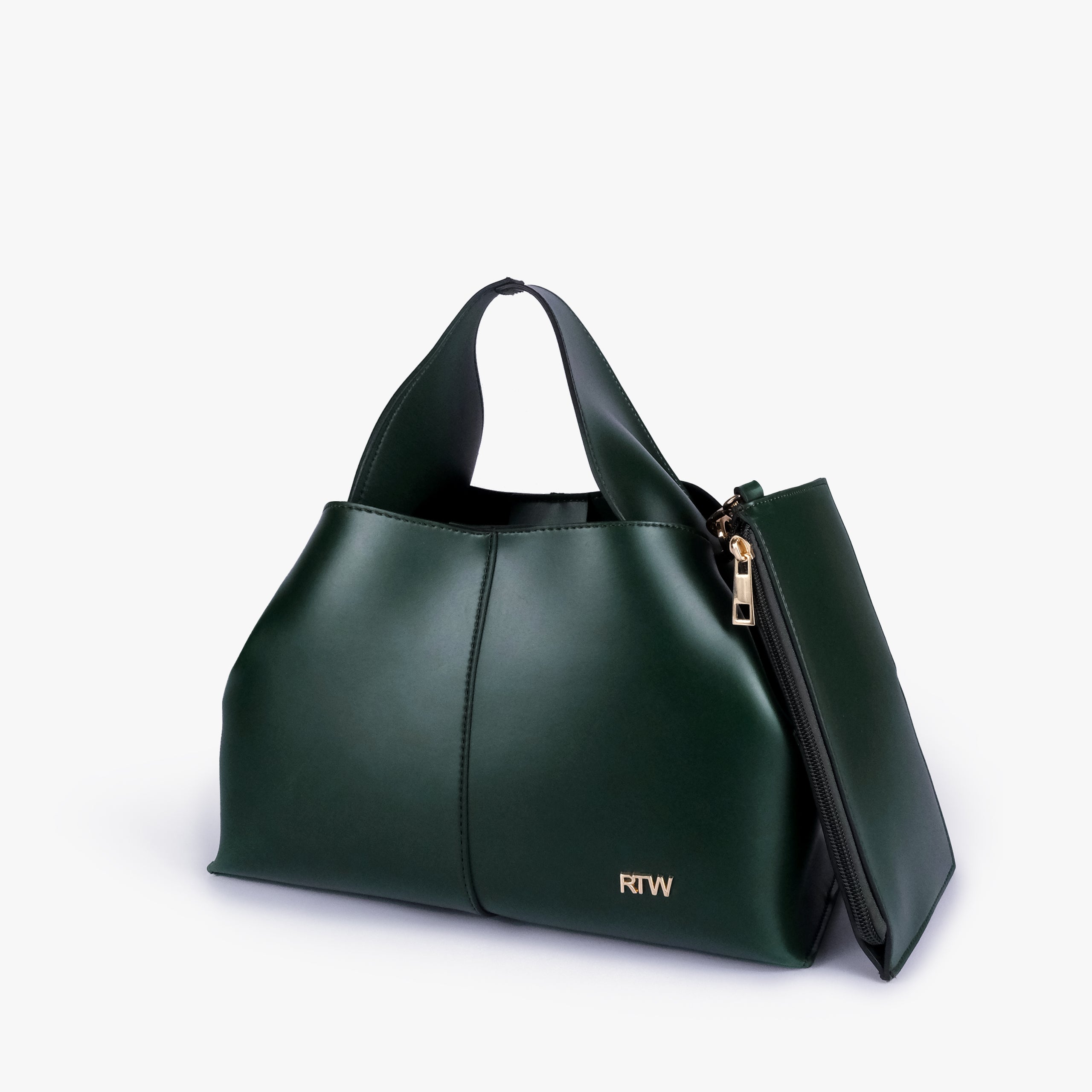 Army green draped mini tote in three-quarter view