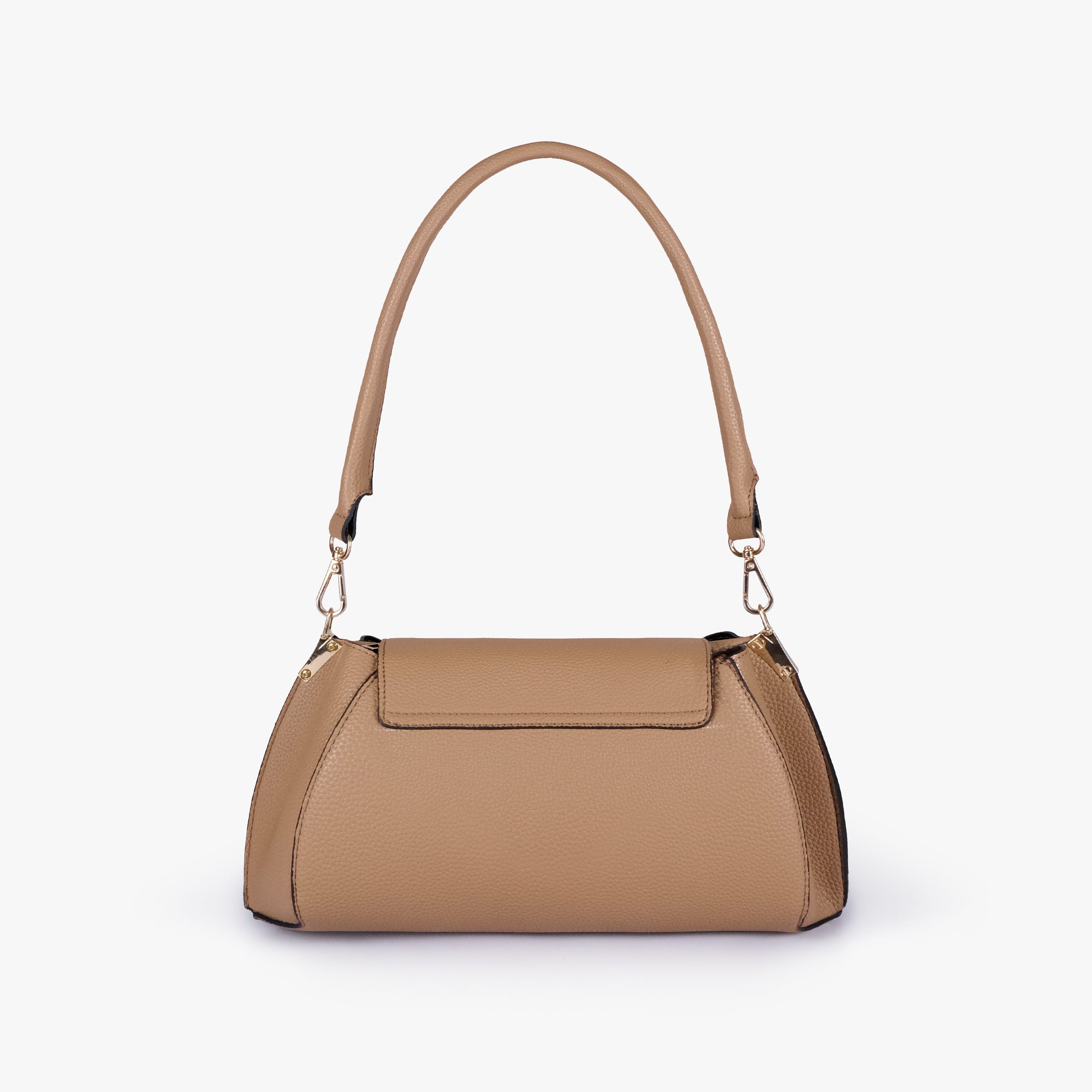 Back view of Coffee pebble baguette bag with exterior slip pocket