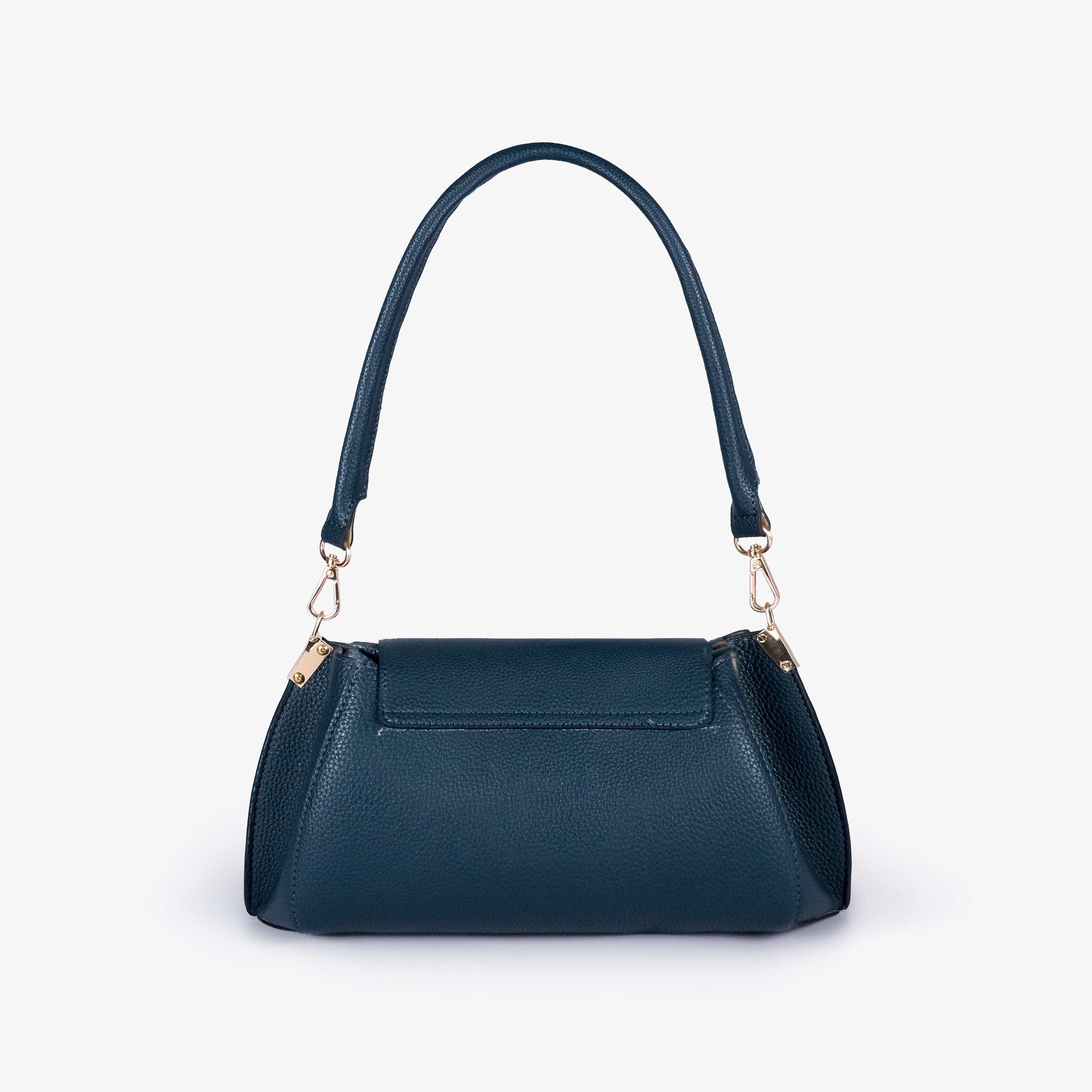 Back view of Teal pebble baguette bag with exterior slip pocket