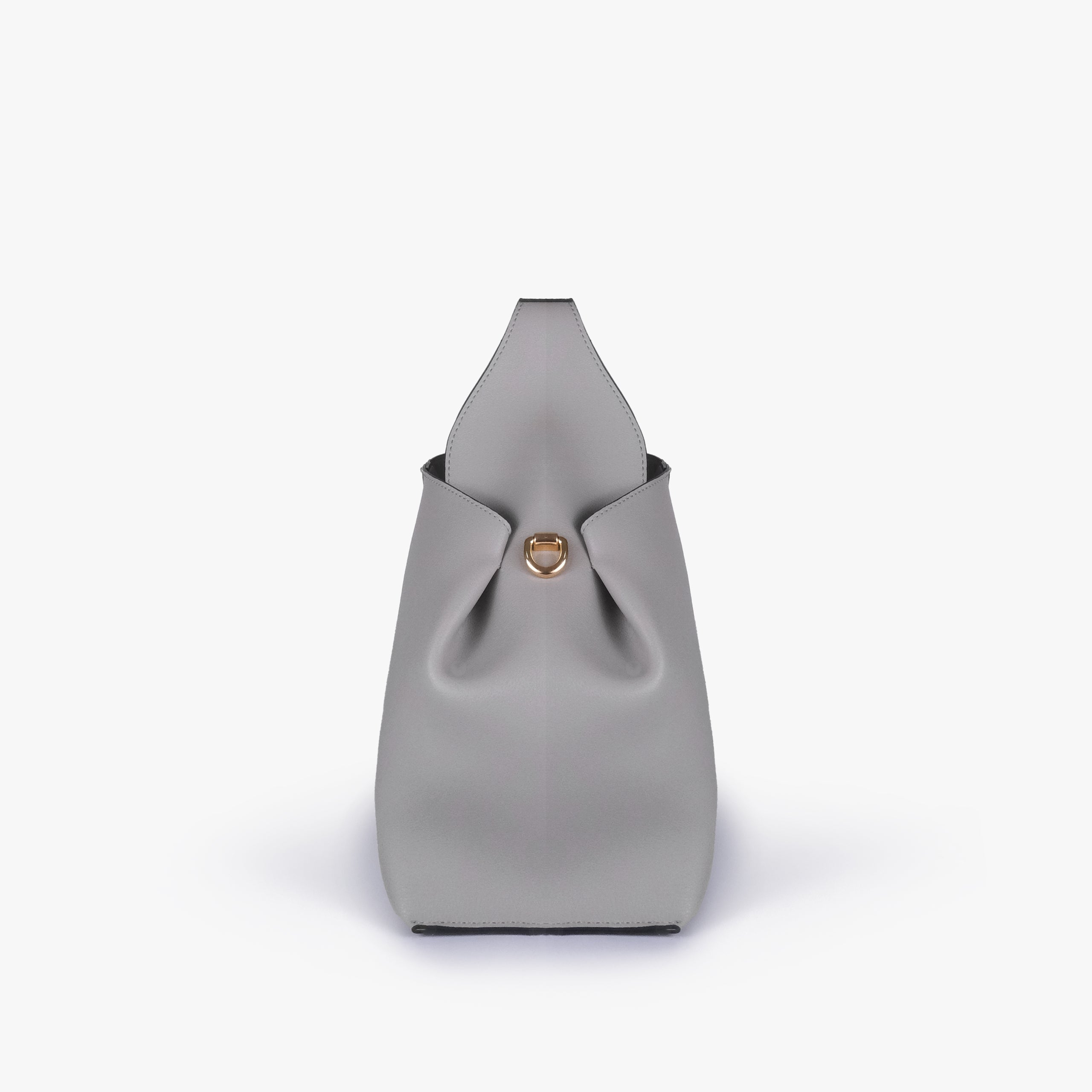Side profile of Grey draped mini tote
