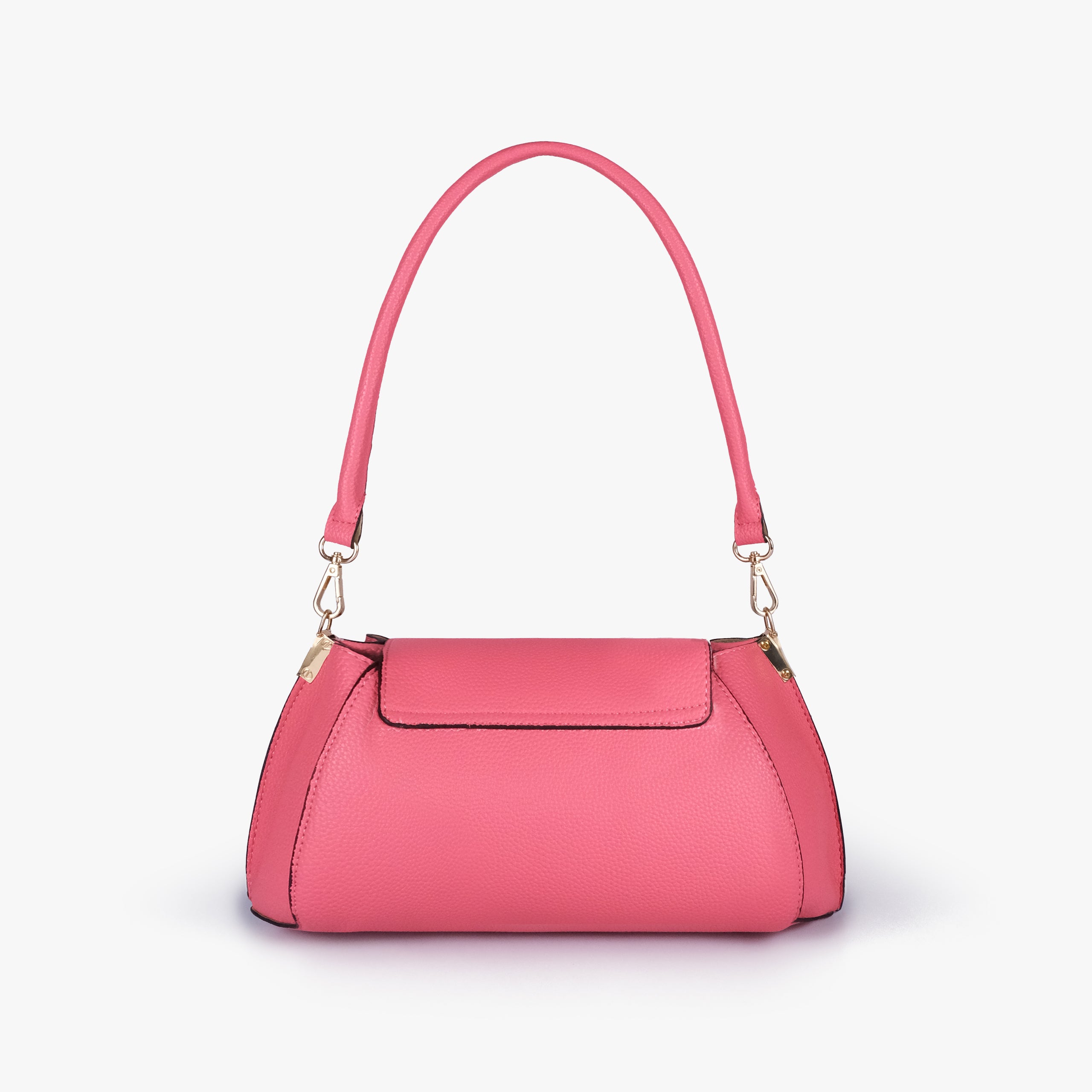 Back view of Raspberry pink pebble baguette bag with exterior slip pocket
