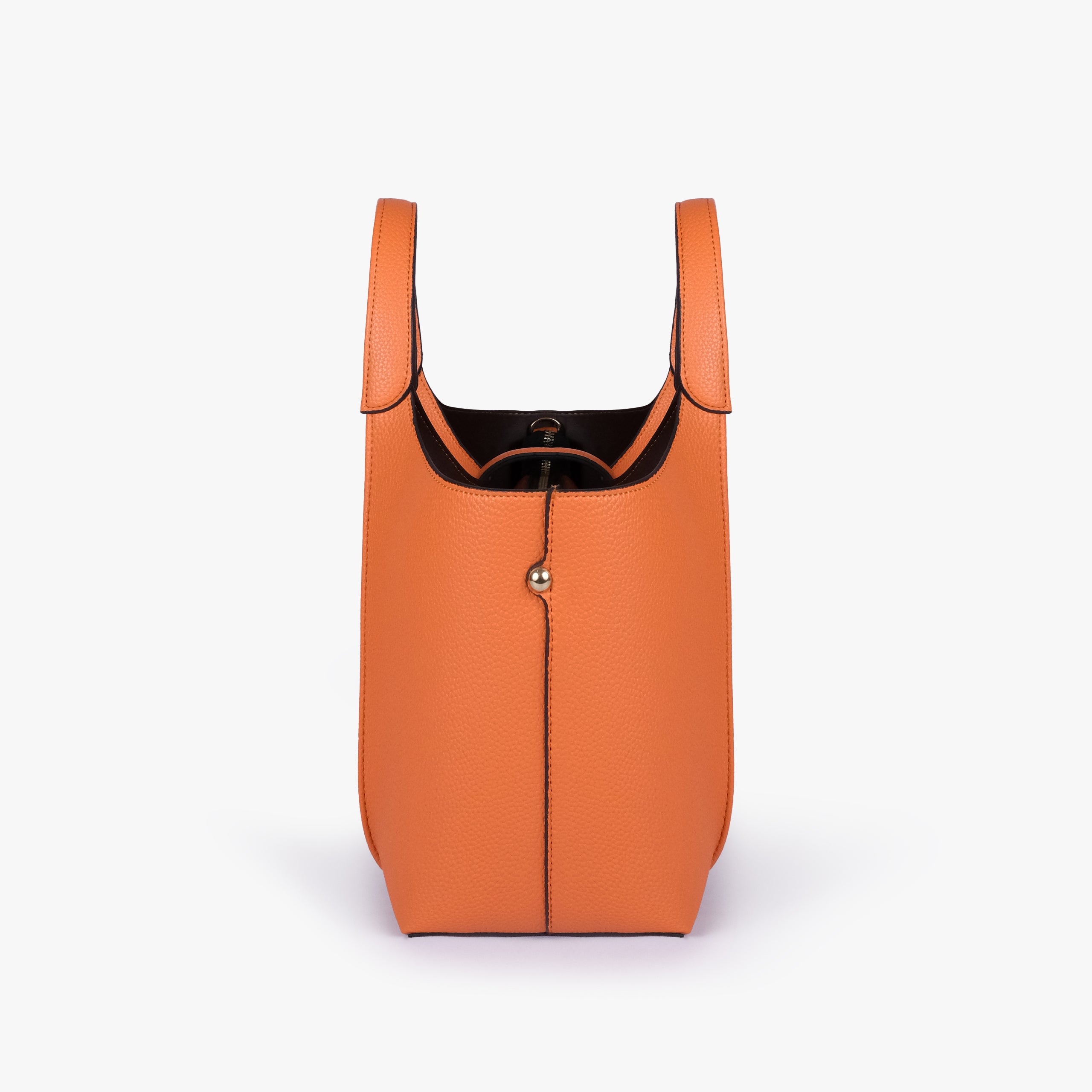 Side profile of Orange scoop mini tote bag