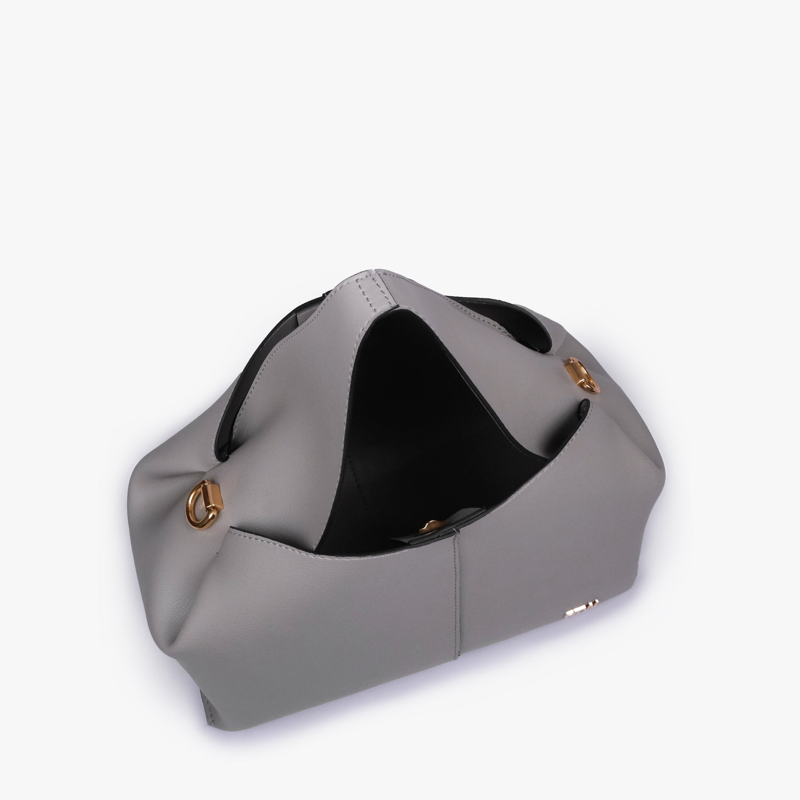 Open interior of Grey draped mini tote