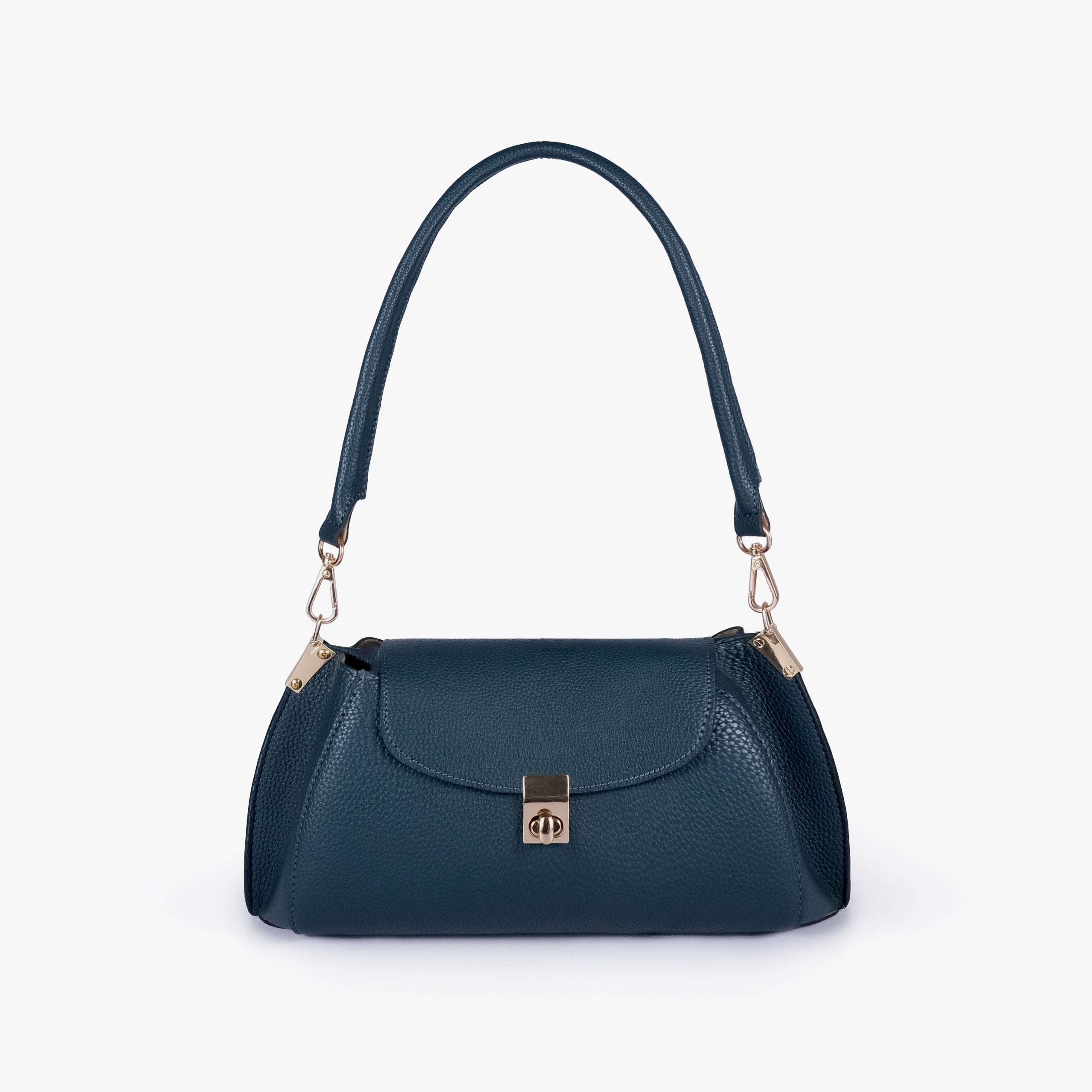 Front view of Teal pebble baguette bag