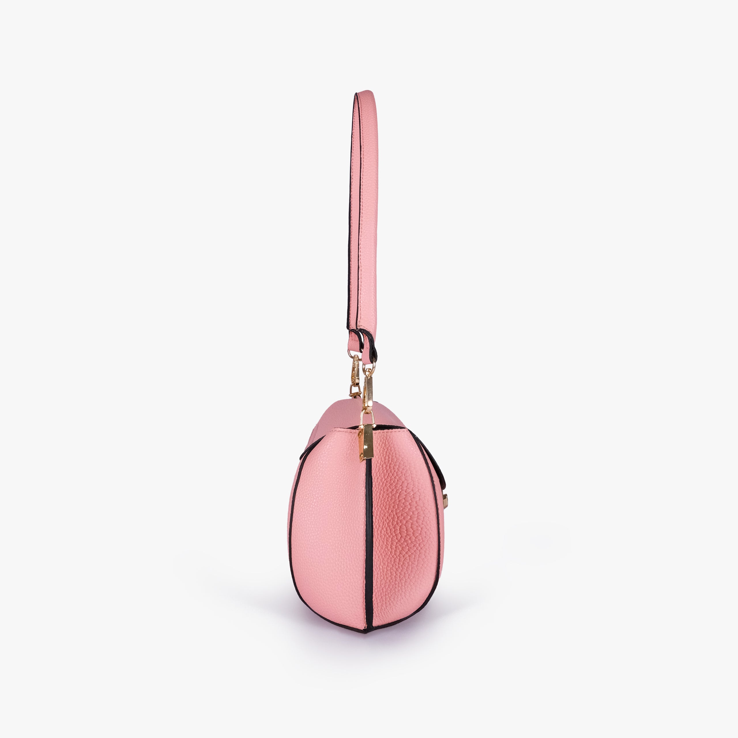 Side profile of Blush pink pebble baguette bag