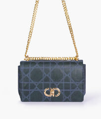 Navy blue quilted chain purse