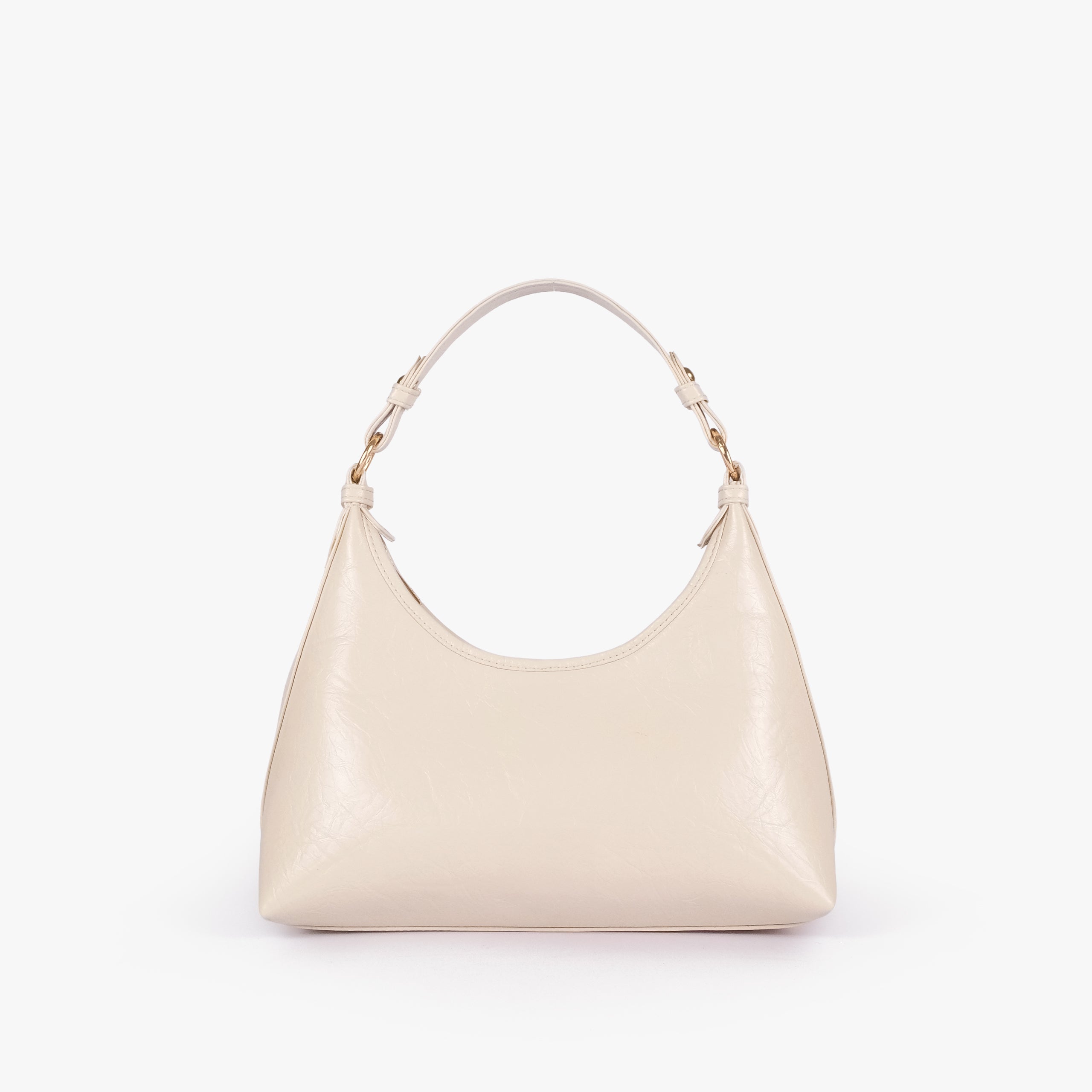 Pearl crinkle crescent hobo — back view showing the plain crinkle faux-leather panel and curved body shape