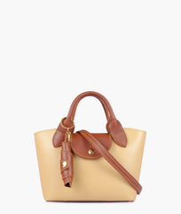 Off-white and brown mini top-handle tote bag