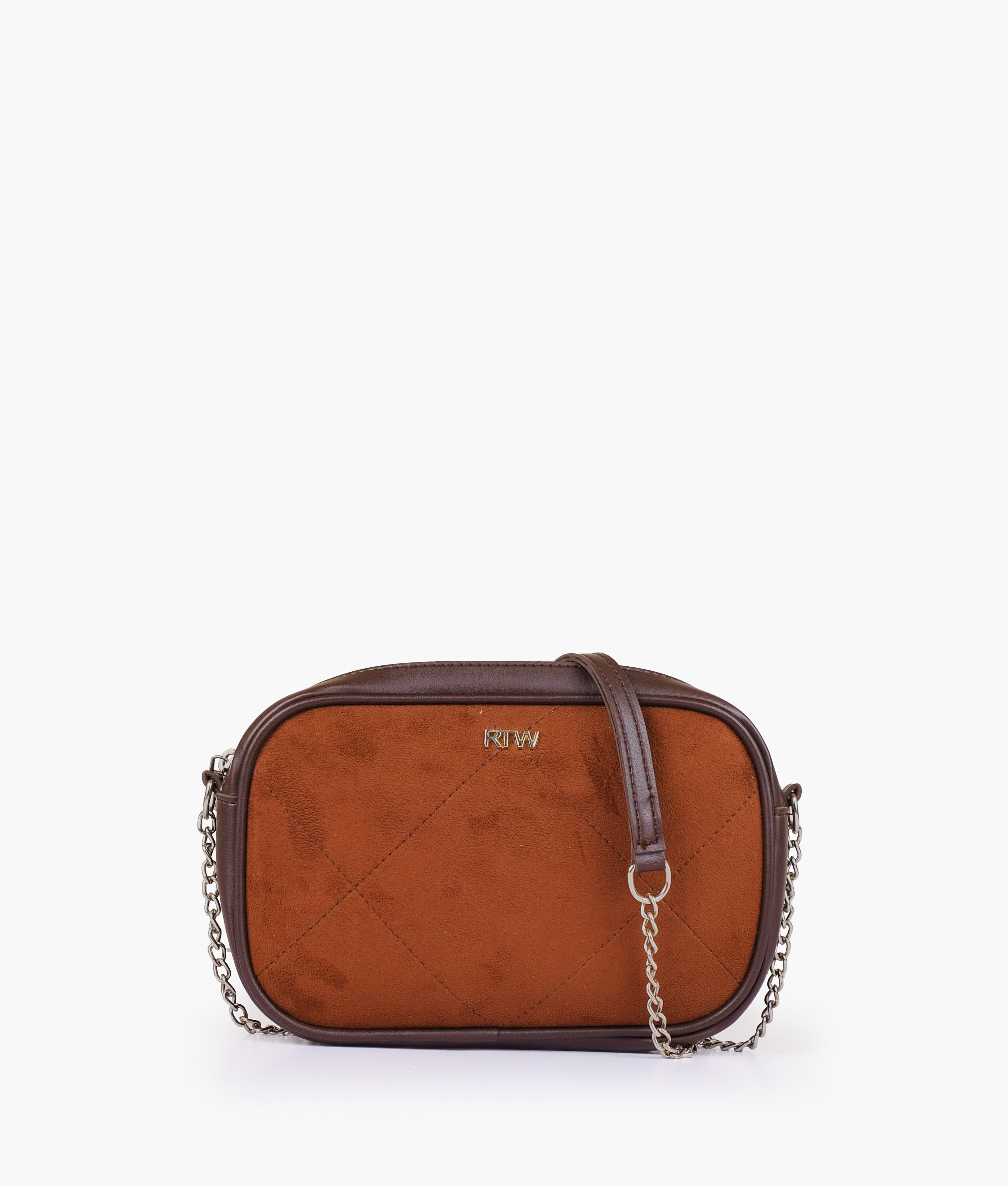 Dark brown suede mini quilted camera bag