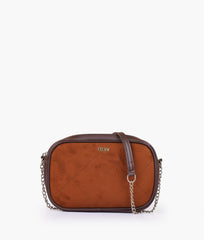 Dark brown suede mini quilted camera bag