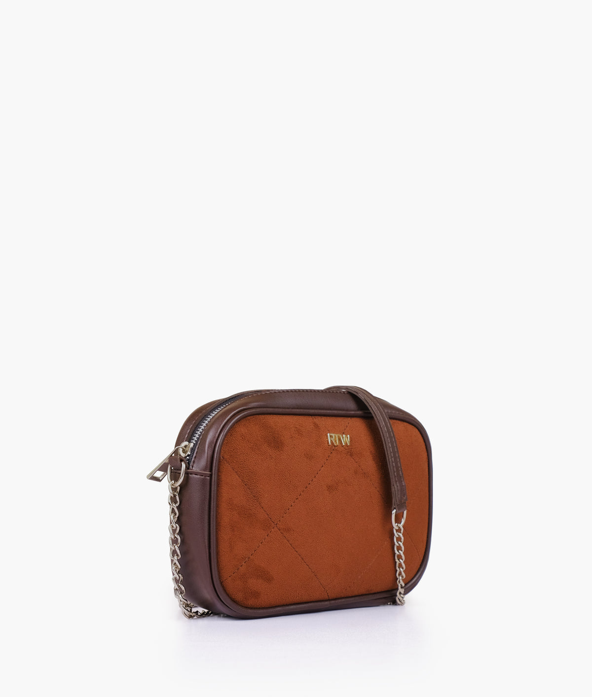 Dark brown suede mini quilted camera bag