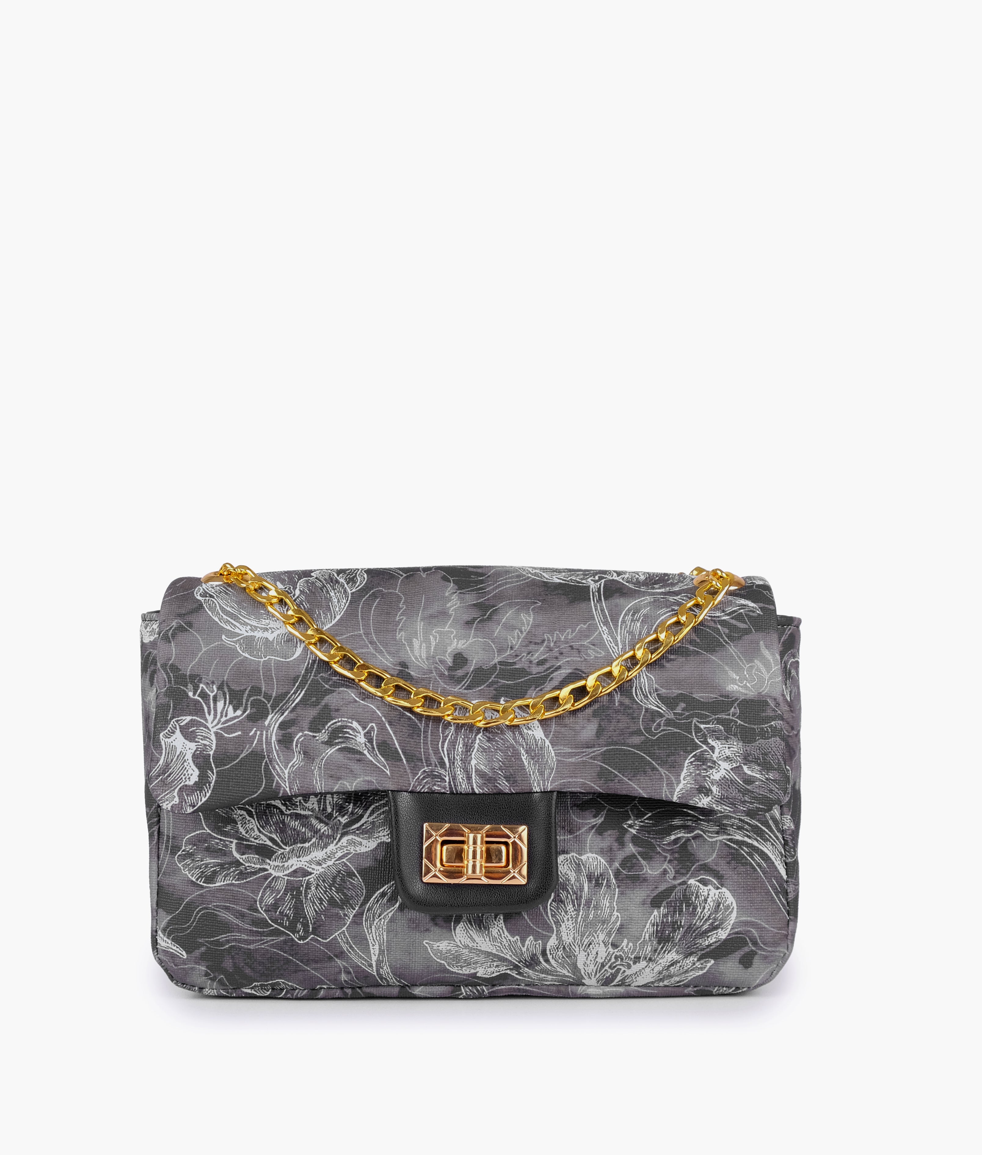 Black printed mini bag with chain