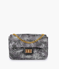 Black printed mini bag with chain